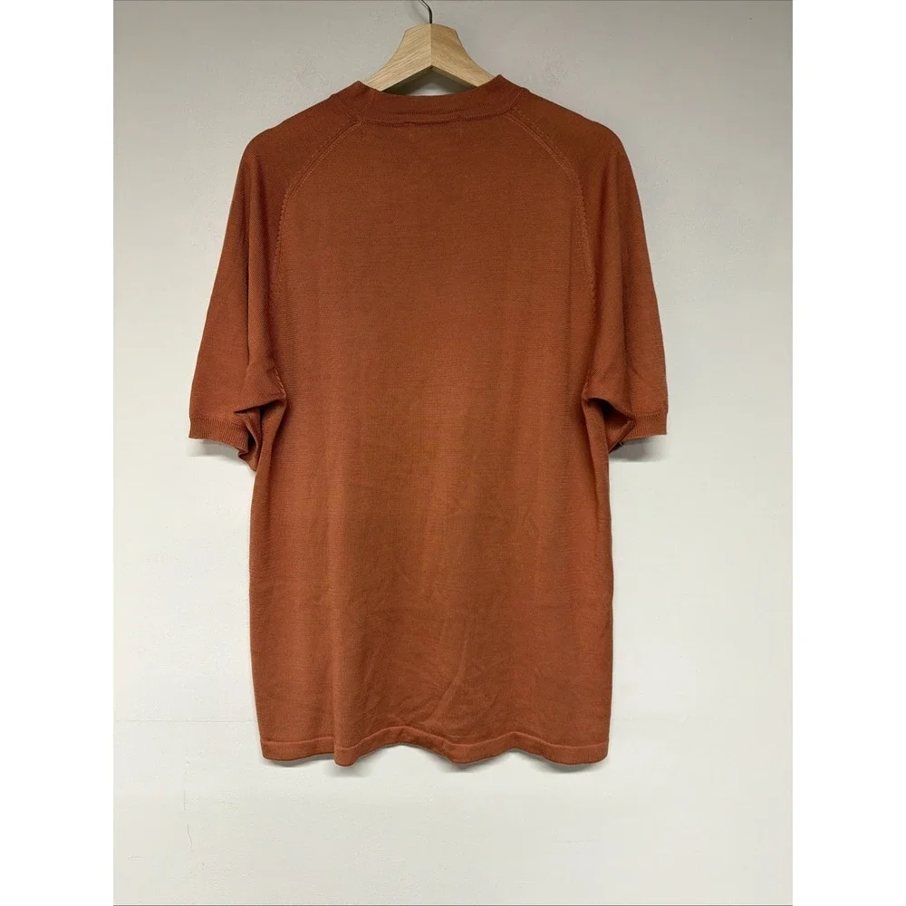 Johnston and Murphy Mens Sweater Size M Short Sleeve 100% Silk Casual Orange